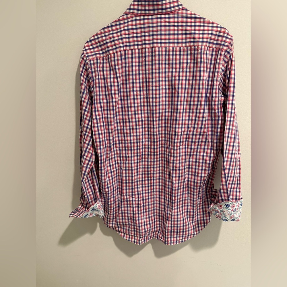 Robert Graham Dress Shirt Medium Classic Fit Red White Gingham Check Paisley - Picture 11 of 11
